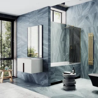 Шторка на ванну MaybahGlass MGV-82-3ш 80см золото